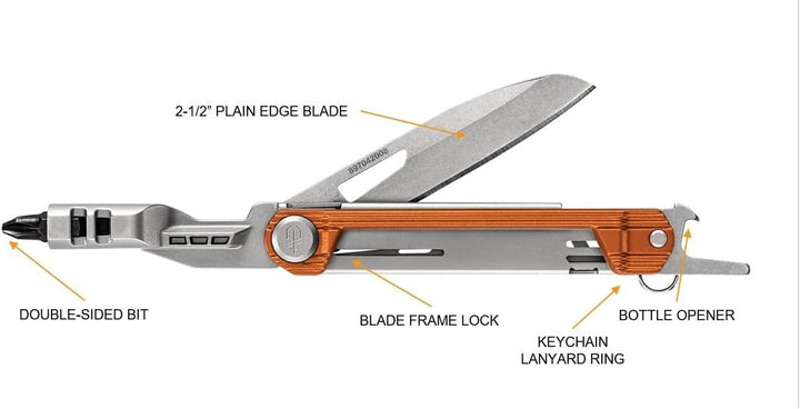 Gerber Taschenmesser mit 5 Funktionen, Multitool mit glatter Klinge, ArmBar Slim Drive, Orange, Edel