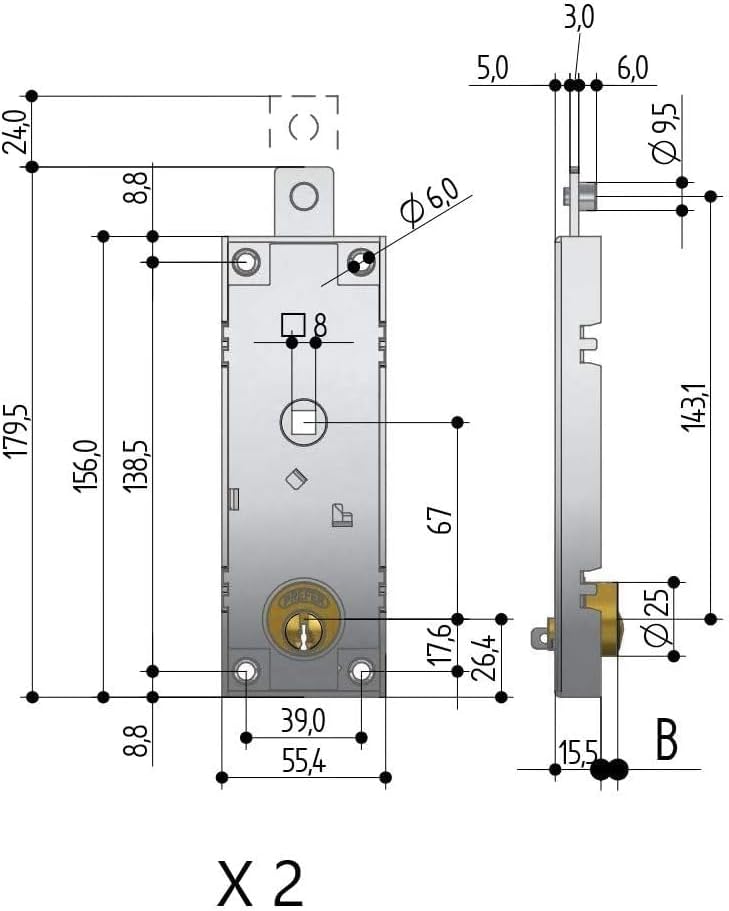 Paar Schlösser B551.0810.000 für Kipp-/Garagenzylinder rund