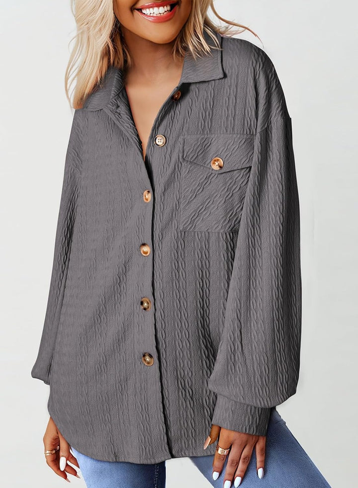 Dokotoo Bluse Damen Musselin Langarmshirt Baumwolle Lässig Oberteile Hemd Langarm Einfarbig Tops Far