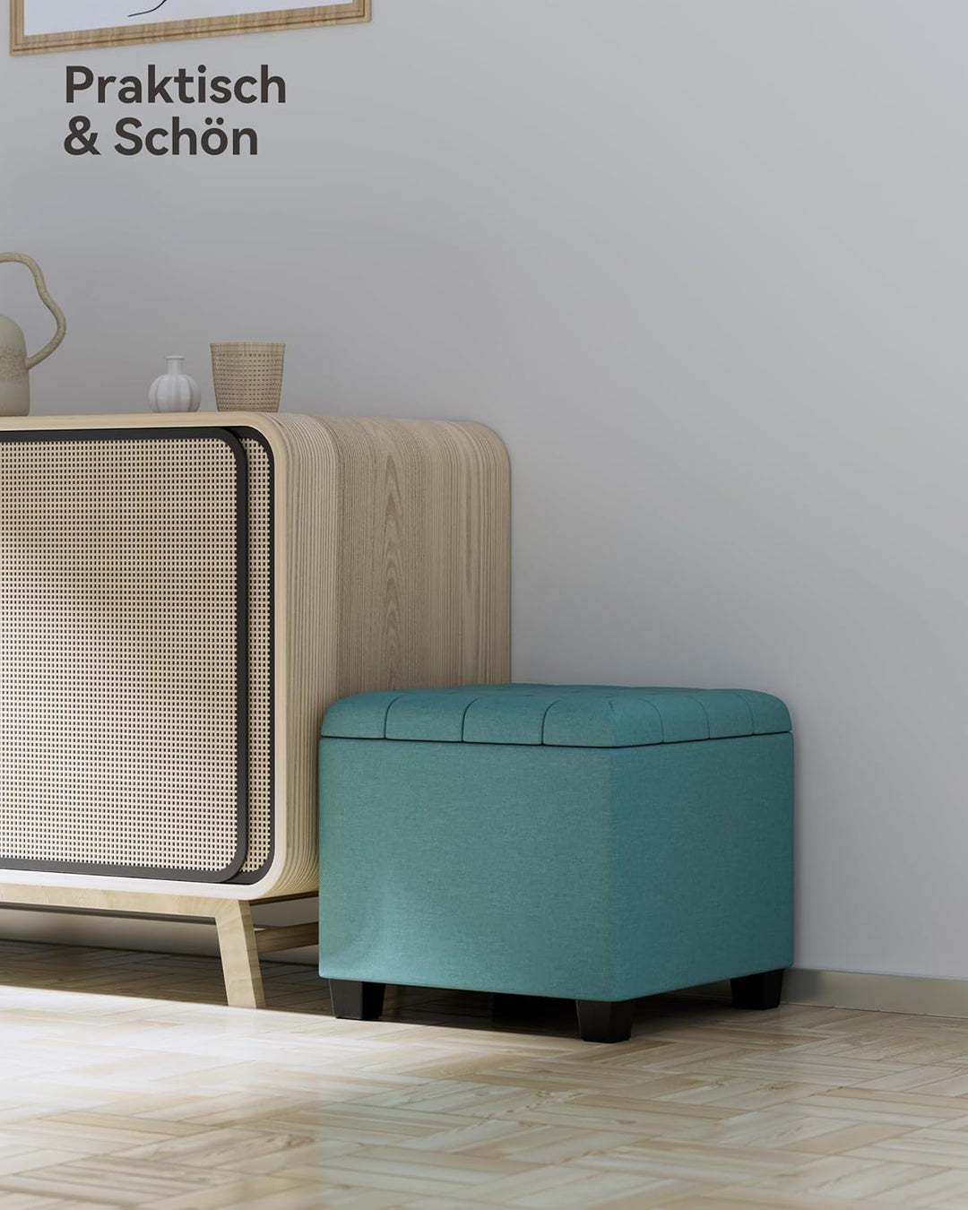 HNNHOME Sitzwürfel, Fusshocker, Ottomane, Aufbewahrungsbox, 45 cm, starker Holzrahmen, Leinen, Wohnz