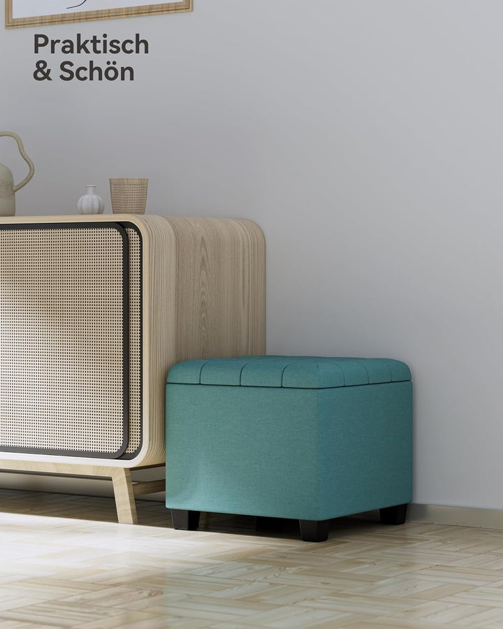 HNNHOME Sitzwürfel, Fusshocker, Ottomane, Aufbewahrungsbox, 45 cm, starker Holzrahmen, Leinen, Wohnz