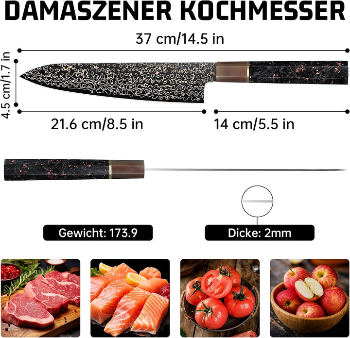 Plys Japanisches Messer Damast Küchenmesser: Scharf 21.7 Cm Kochmesser Vg10 Edelstahl mit 33 Lagen K
