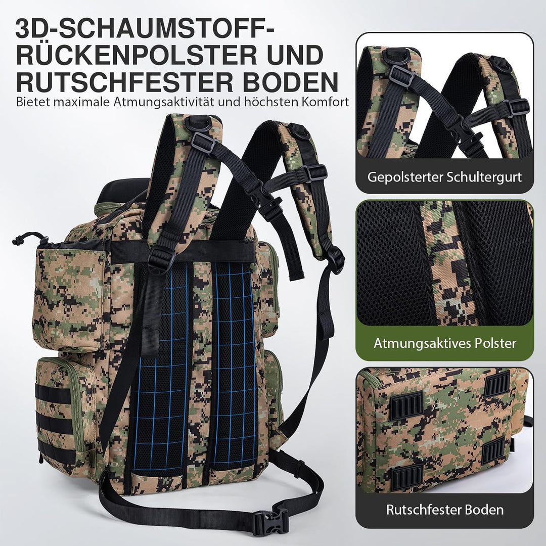 Goture Angelrucksack 45L, 4 Köderboxen, wasserdicht, Rutenhalter, Outdoor Dschungel-tarn 5