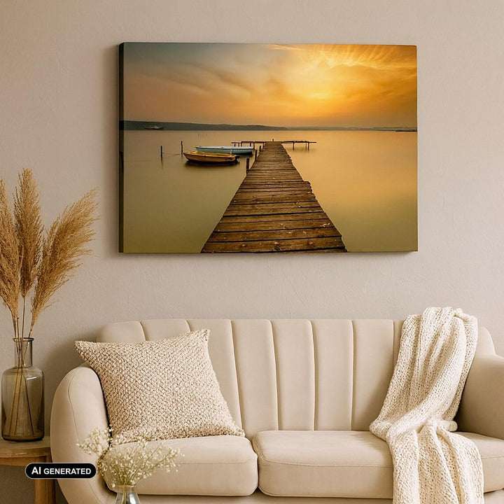 ARTTOR Bilder auf Leinwand See Brücke Leinwandbild mit Rahmen 70x50cm Wandbilder Dekoration Wohnzimm