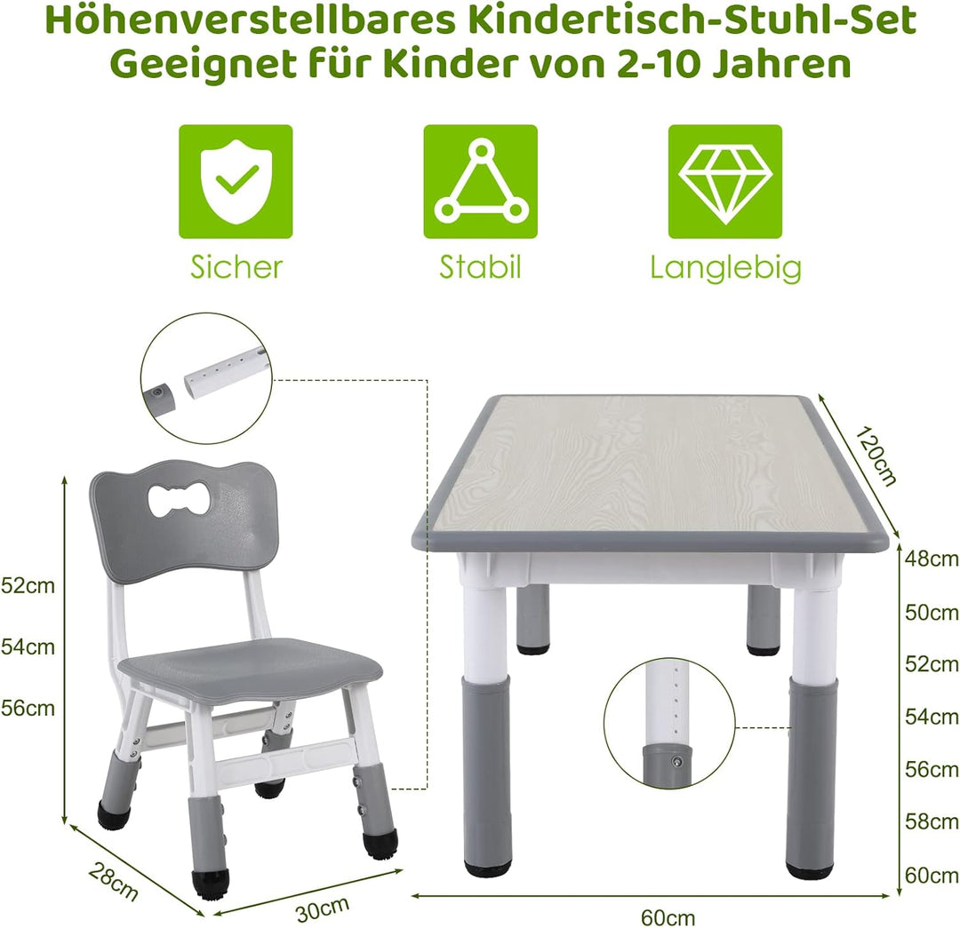 MAMIZO Kindertisch Packung mit 4 Stühlen, Kindertischgruppe Höhenverstellbar, Tisch Stuhl Set für Ki