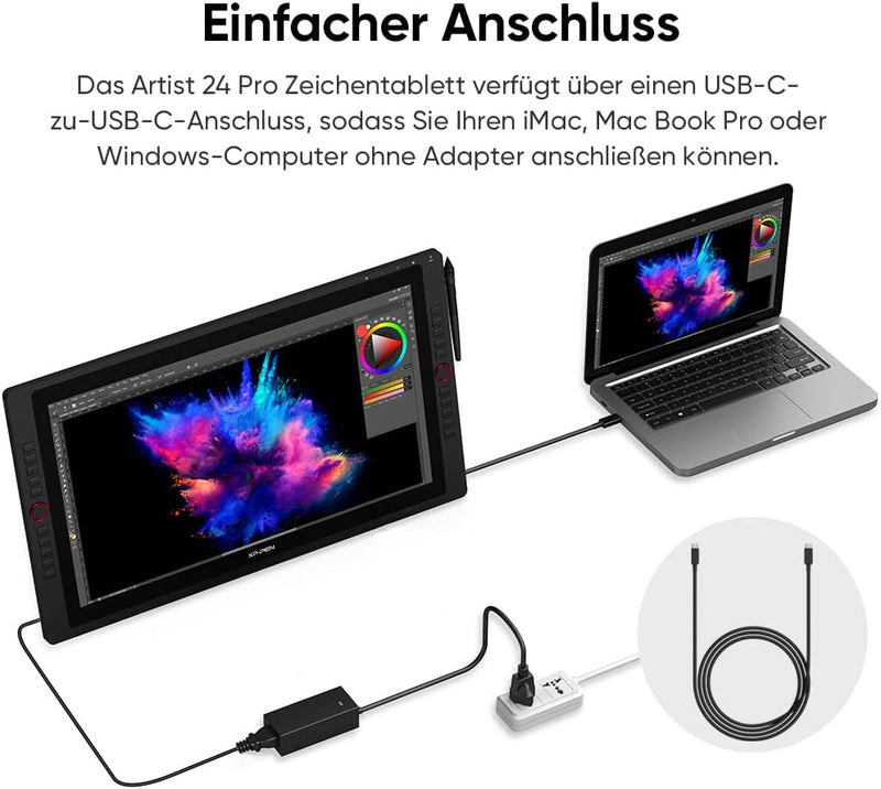 XP-PEN Artist 24 Pro Grafik-Tablet mit Display 2K QHD in 23,8 Zoll (63,8 cm), passiver Eingabestift,