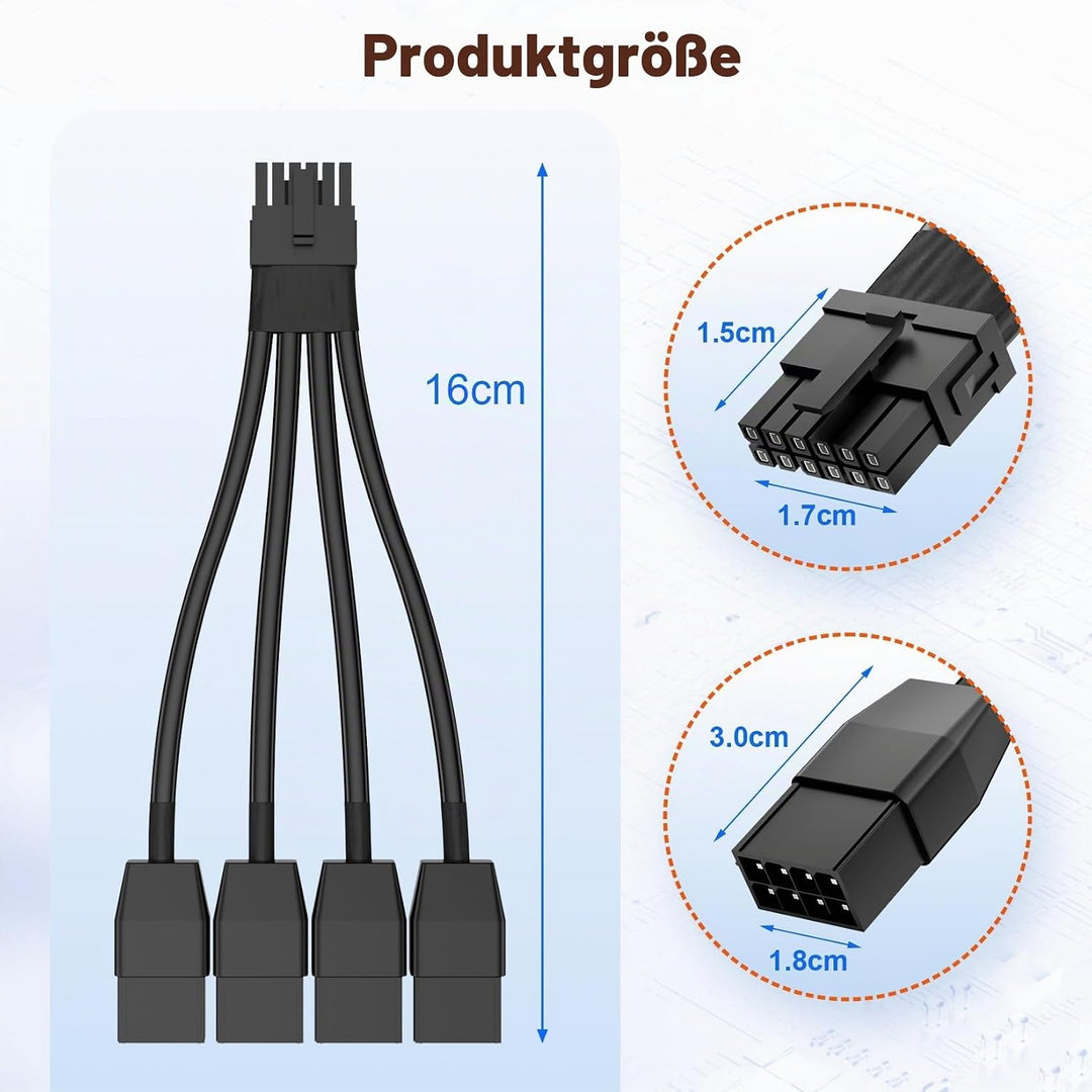 12VHPWR-Kabel 16-Pin (12+4) Stecker auf 4x 8-Pin PCIe Buchsen | 600W für RTX 4090/4080/H100 | Ummant