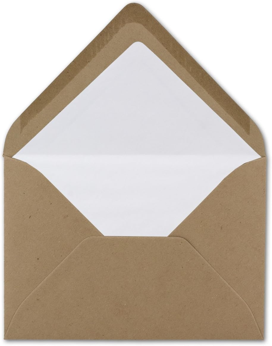 50 Briefumschläge Sandbraun - DIN C6 - gefüttert mit weissem Seidenpapier - 120 g/m² - 11,4 x 16,2 c