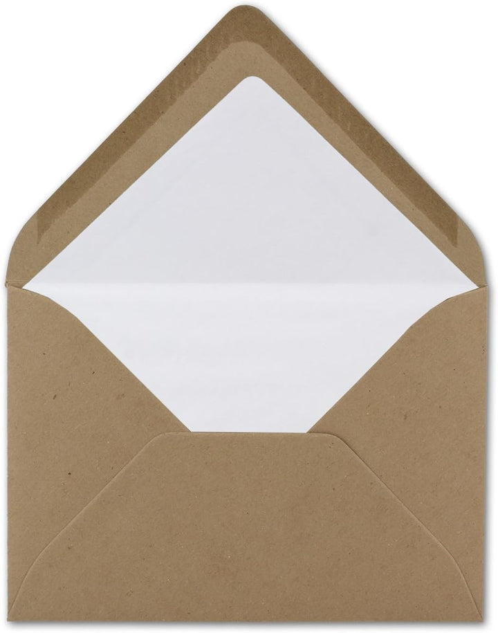 50 Briefumschläge Sandbraun - DIN C6 - gefüttert mit weissem Seidenpapier - 120 g/m² - 11,4 x 16,2 c