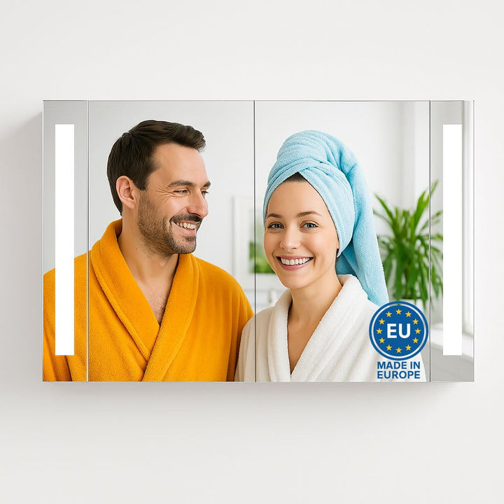 HAPA Design Bad Spiegelschrank mit Beleuchtung und Steckdose Venedig. Austauschbare LED Beleuchtung