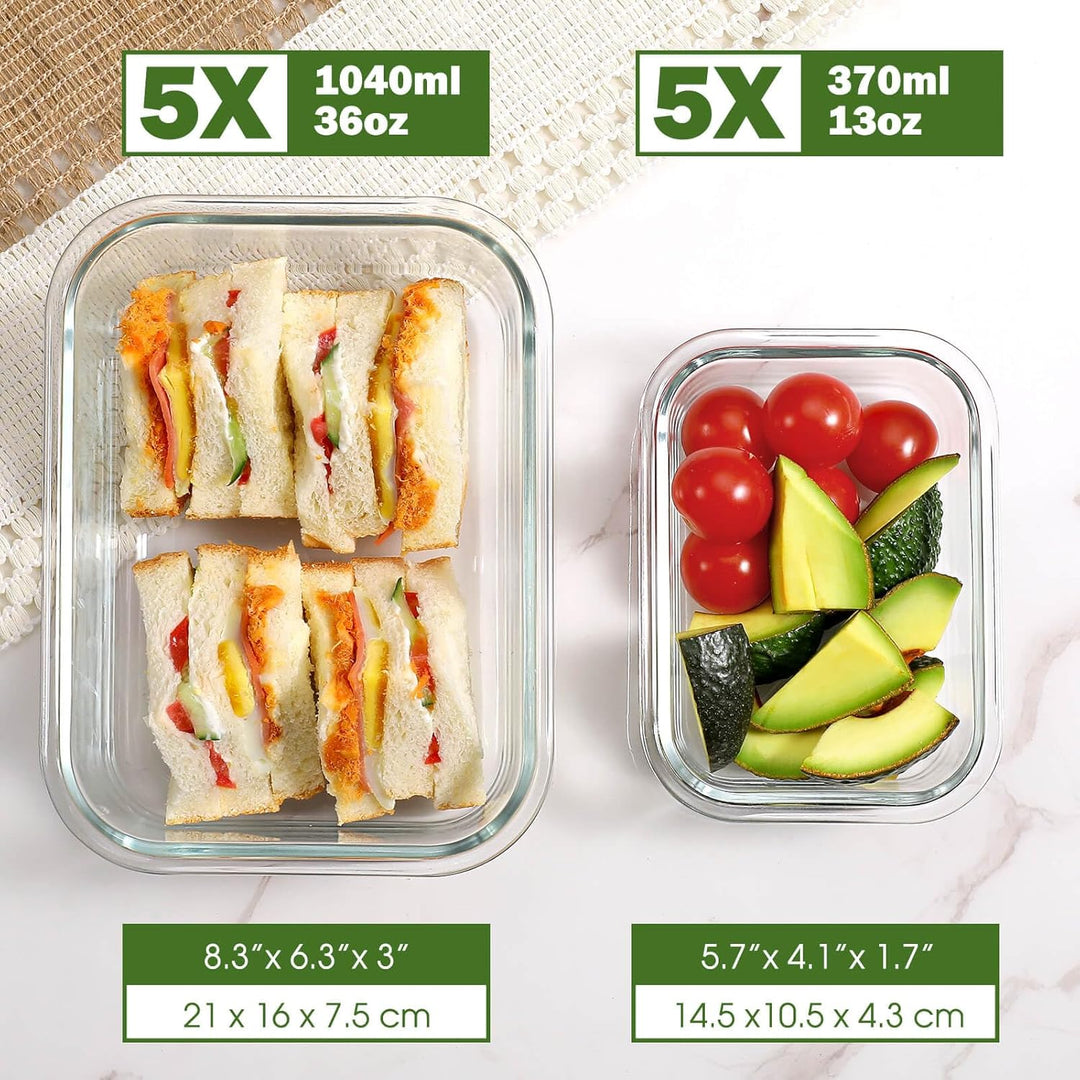 YASHE Glasbehälter mit Deckel, 10 Teile Stapelbar & Luftdicht Meal Prep Boxen Glas für Spülmaschinen