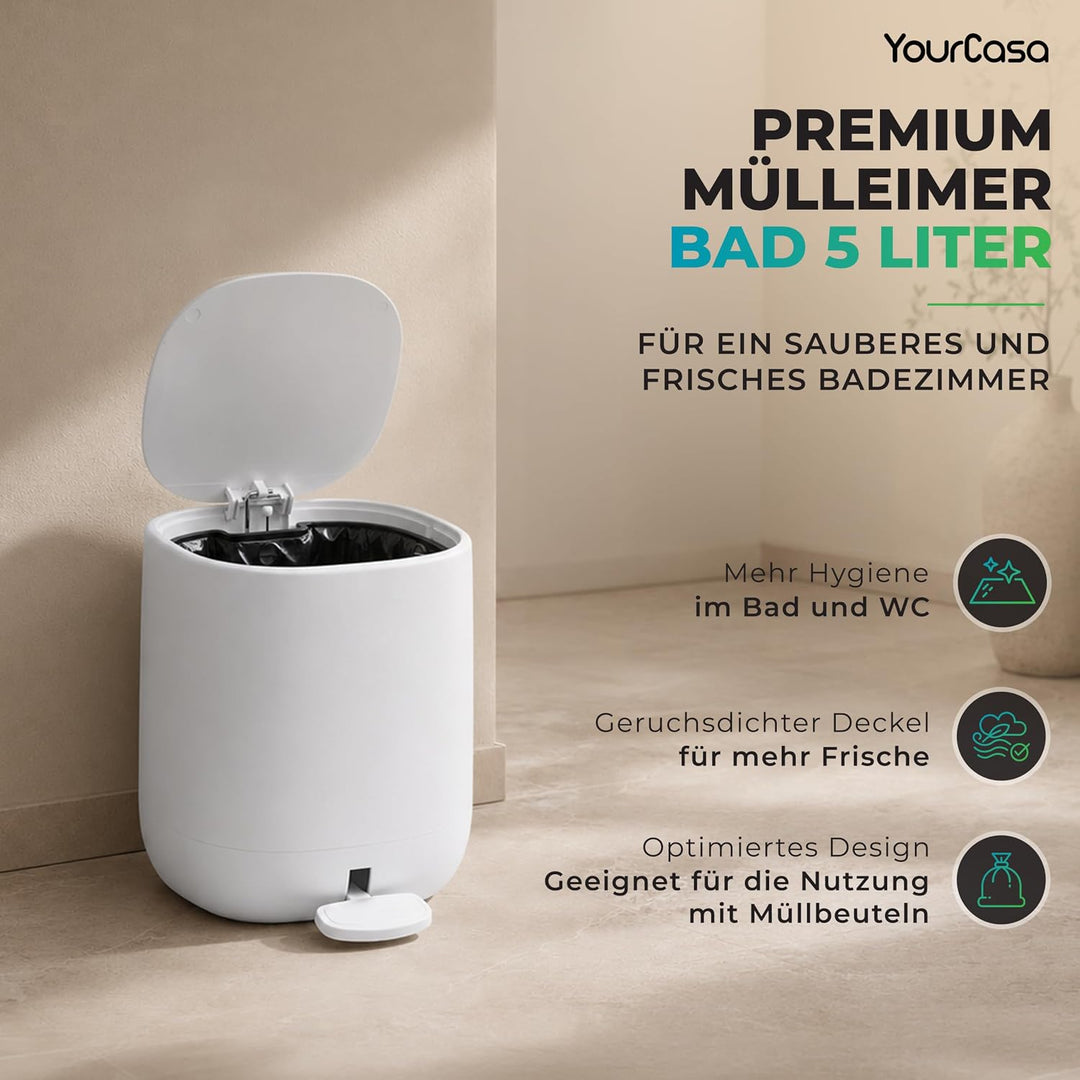 YourCasa Mülleimer Bad [5L] - Elegantes Design - Badeimer - Kosmetikeimer Badezimmer Klein - Badmüll