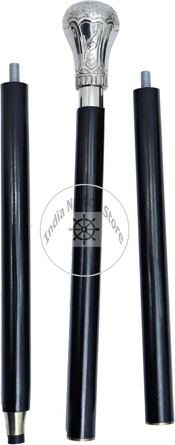 alfiya nautical store Harvy Canes Gehstock, verchromt, Messing, 91,4 cm, Chrom/Schwarz
