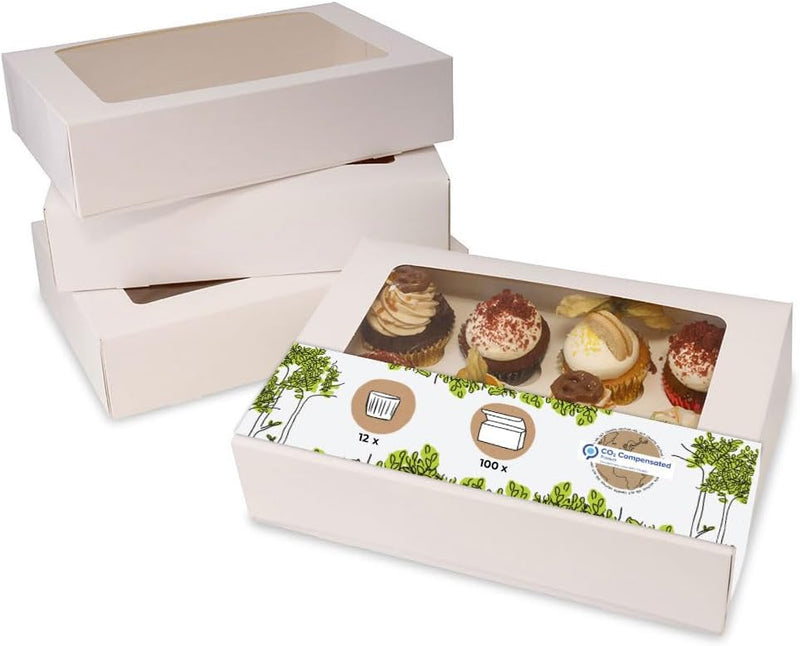 BIOZOYG 12er Cupcake Muffin Box Karton mit grossem Sichtfenster inkl. Einlage I 100 Stück Patisserie