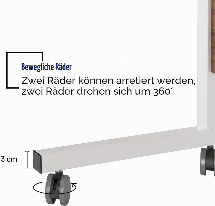 SogesHome Laptoptisch 60 * 40cm Beistelltisch auf Rollen Betttisch höhenverstellbar PC-Tisch mit Rol