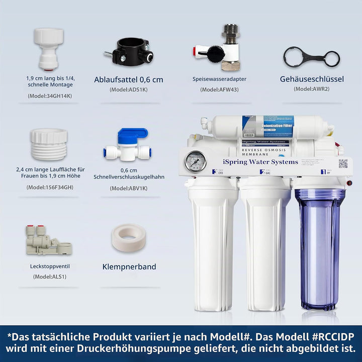 iSpring RCC1D Tankless RO/DI System, 5 Stufen De-Ionisierung Umkehrosmose Wasserfilter System, 150 G