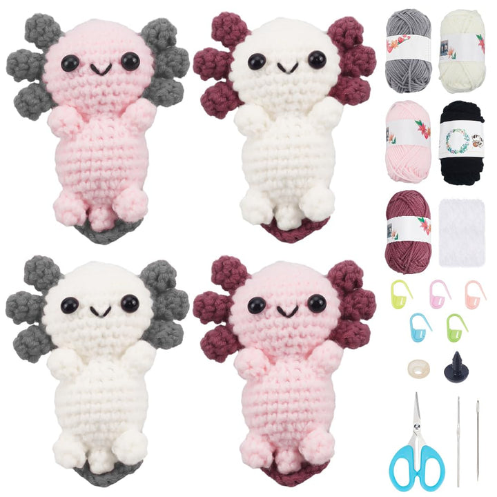 FREEBLOSS Häkelset Axolotl Häkelgarn und Häkelnadel Set mit Anleitung - Häkeltier Set für Handarbeit