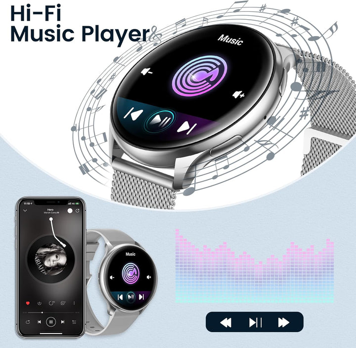 RUXINGX Smartwatch Damen Herren mit Telefonfunktion, 1.32 Zoll HD Voll Touchscreen, Armbanduhr mit S
