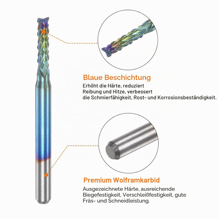 QUARKZMAN 10Stk Ende Fräsen CNC Fräser Bits 1/8" Schaft 2.4mm Blau Beschichtet Wolfram Karbid Fräsma