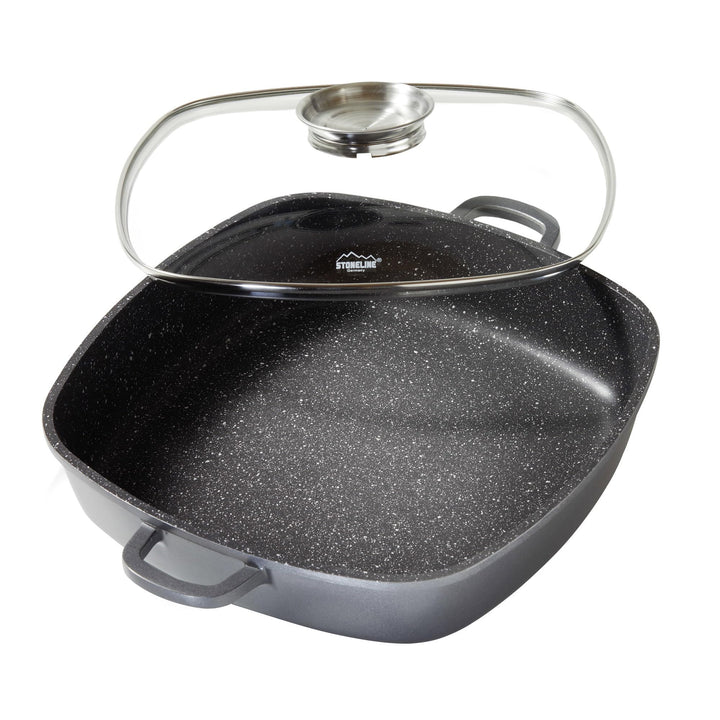 STONELINE Servierpfanne Eckig 32 cm, Eckige Pfanne Induktion mit Deckel, Aroma Funktion, Aluguss, An