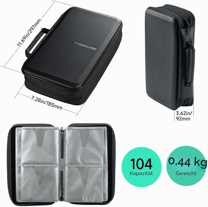 SANWA CD Tasche 104 Kapazität, Tragbare CD/DVD/Blu-ray Aufbewahrung mit Reissverschluss und Griff, H