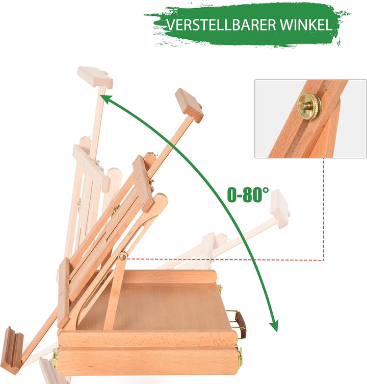 HOMCOM Tischstaffelei Winkelverstellbare Staffelei mit Griff Kofferstaffelei zum Malen & Zeichnen Fa