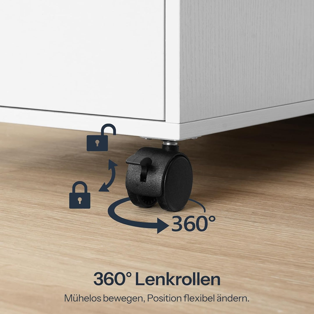 HOOBRO Rollcontainer mit Schublade, mobiler Aktenschrank mit Schloss, Schreibtisch Unterschrank, Bür