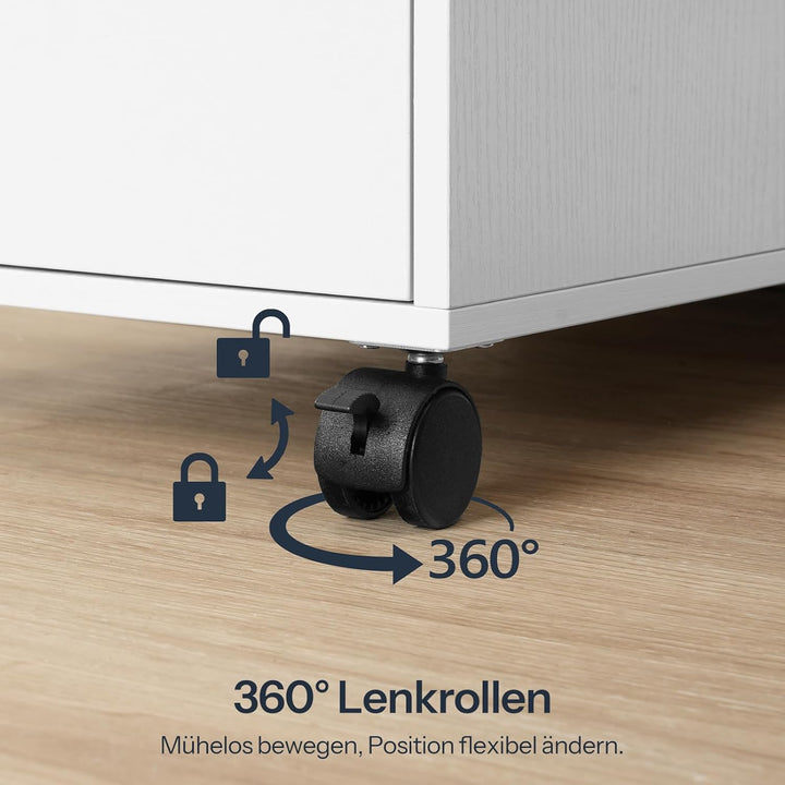 HOOBRO Rollcontainer mit Schublade, mobiler Aktenschrank mit Schloss, Schreibtisch Unterschrank, Bür