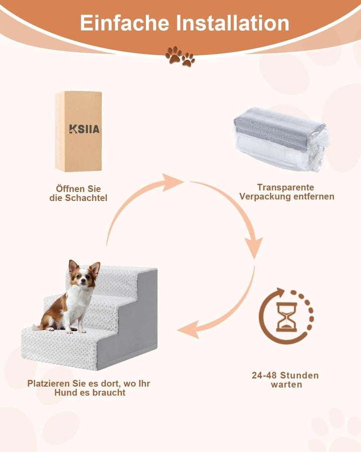 KSIIA Hundetreppe für Kleine Hunde 33cm Hoch, Haustiertreppe mit Abnehmbarem Waschbarem Bezug, Katze