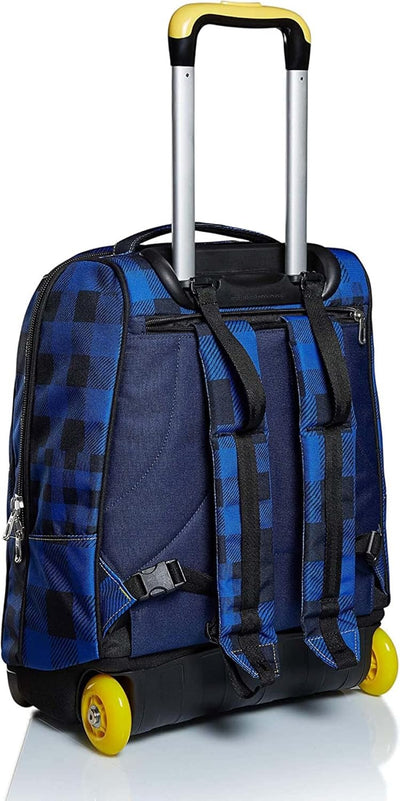 SEVEN TROLLEY Check, blau, einziehbare Schultergurte, 2-in-1-Rucksack mit Crossover-System, Schule &