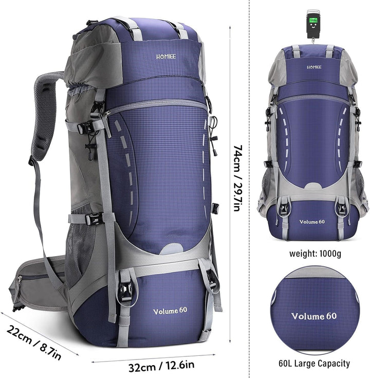 HOMIEE Wanderrucksack 60L, Herren Damen Wasserdichter Leichter Trekkingrucksack Reiserucksack Wander