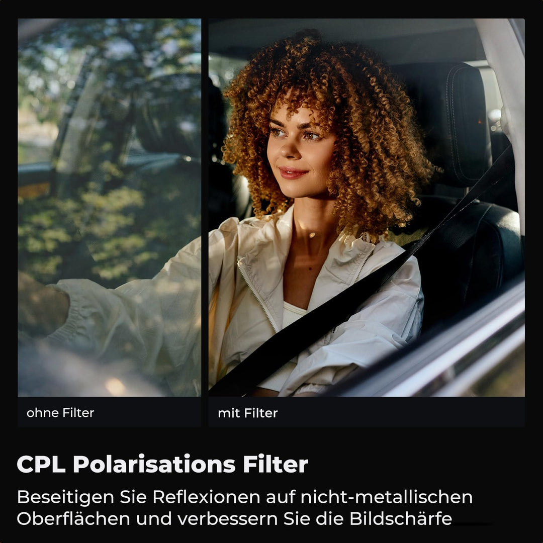 K&F Concept Polfilter 49mm CPL Filter mit Objektivdeckel, Objektivdeckel-Halteband, Reinigungstücher