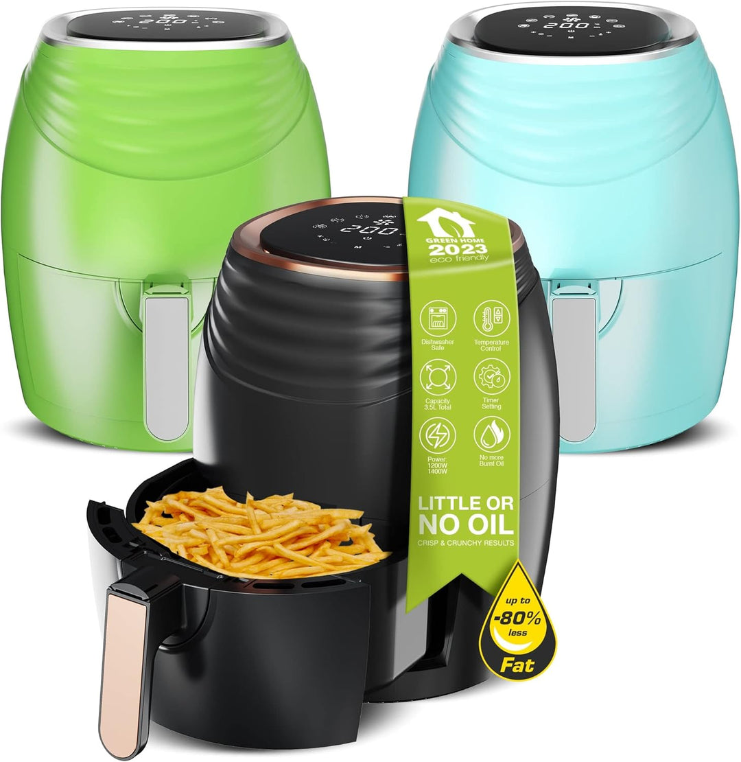 TurboTronic/Digitale Heissluftfritteuse / 3,5L / schwarz, grün. türkis / 1200W / Airfryer mit Timer