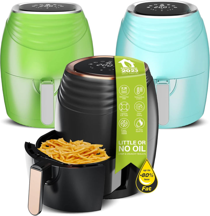 TurboTronic/Digitale Heissluftfritteuse / 3,5L / schwarz, grün. türkis / 1200W / Airfryer mit Timer