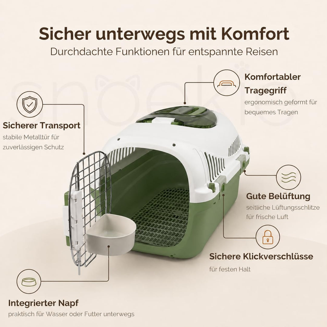 SNOEKIE Katzen Transportbox mit 2 Öffnungen, 49,5 x 32 x 32,6 cm, Haustierbox für Katzen &amp; kleine Hu