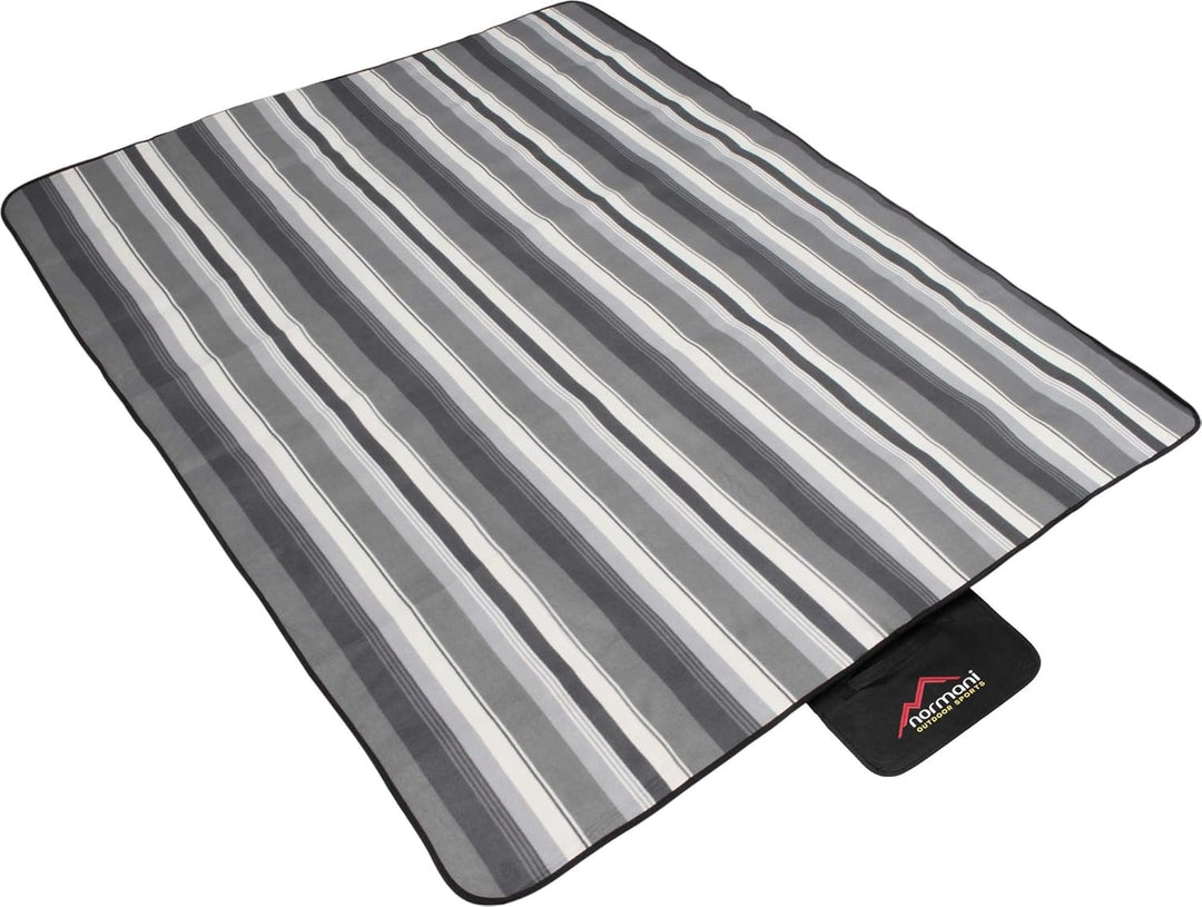 normani Outdoor Campingdecke Fleece mit Tragegriff wasserdicht isoliert Grau Gestreift 140 x 180 cm,