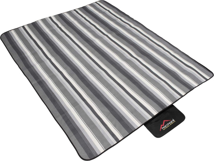 normani Outdoor Campingdecke Fleece mit Tragegriff wasserdicht isoliert Grau Gestreift 140 x 180 cm,