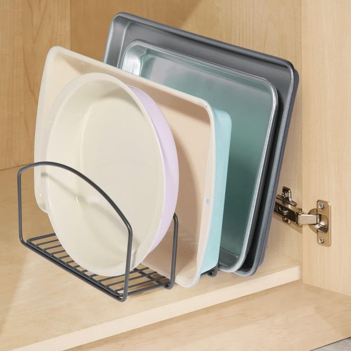 mDesign 2er-Set Geschirrablage für Kochtöpfe, Deckel und Pfannen – kompakter Topfdeckelhalter mit 3