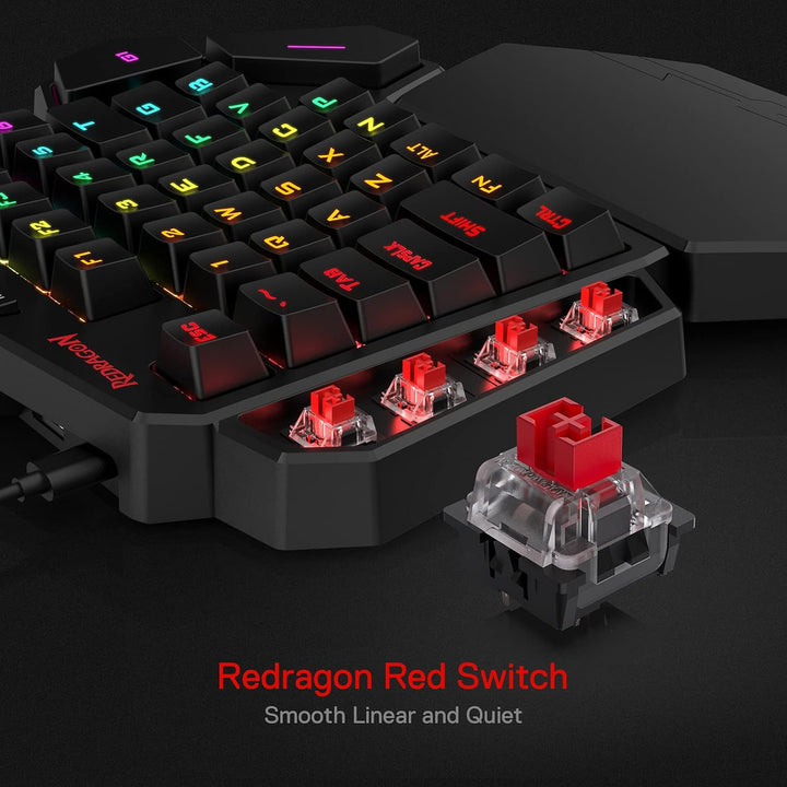 Redragon K585 DITI Einhand RGB Mechanische Gaming-Tastatur, Rote Schalter, Typ-C Professionelle Gami