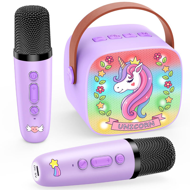 Dislocati Karaoke Maschine mit 2 Bluetooth Mikrofonen für Kinder, Ostern Einhorn Geschenke Spielzeug
