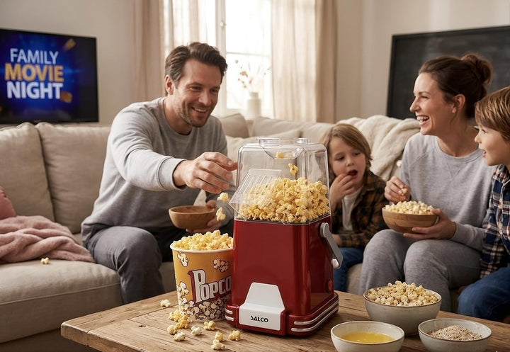 Salco Popcornmaschine | Retro Popcorn Maker im 50er-Jahre-Design | Heissluft-Technologie | Ohne Öl &