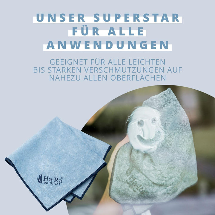 Ha-Ra Star-Tuch blau 2er Set I Mikrofaser Tuch für Oberflächen-Reinigung I Putztücher mit blauen & r