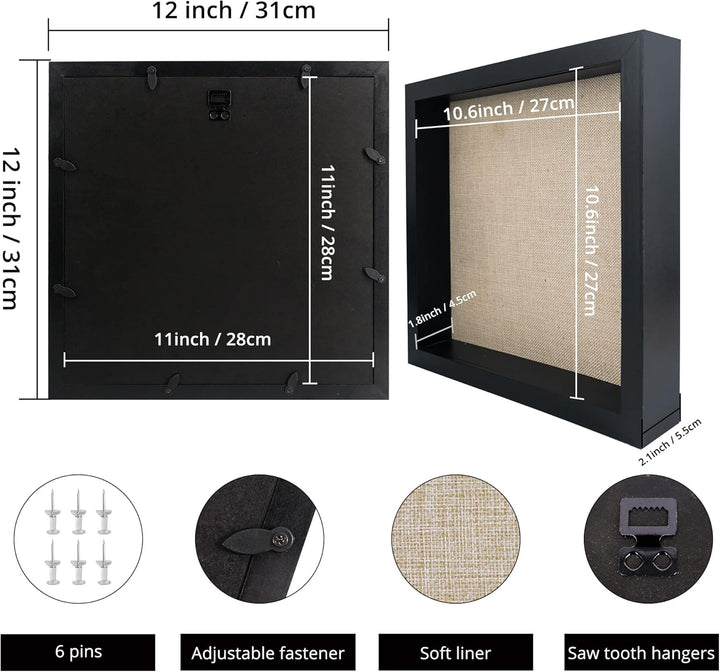 GraduatePro 3D bilderrahmen 30x30 zum befüllen gross schaukasten Wand für Schwarz Objektrahmen Hochz
