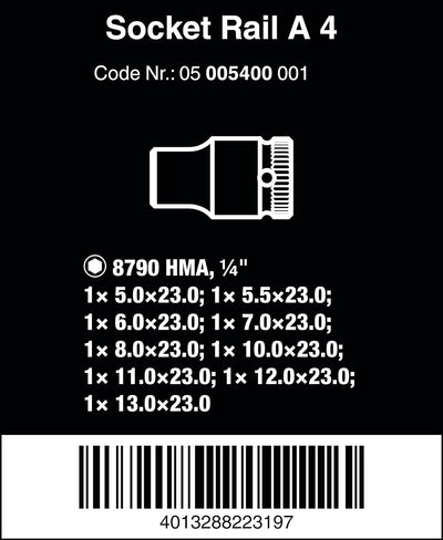 Wera 05005400001 Nuss-Magnetleiste A 4 Zyklop Steckschlüsseleinsatz-Satz, 1/4"-Antrieb, 9-teilig A 4