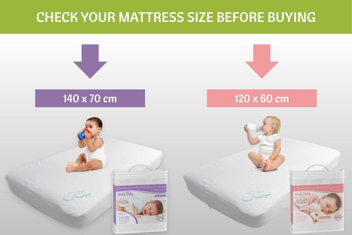 Vesta Baby Premium Kinderbett Matratzenschutz 140 x 70 cm - Geräuschlos Wasserdichte Padabdeckung Sp