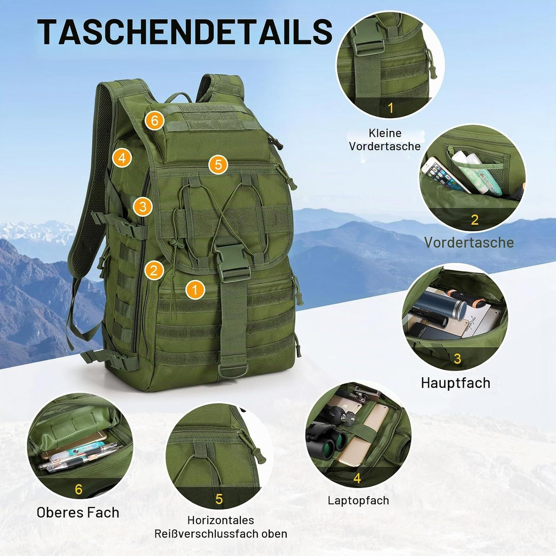 SHANNA Militärrucksack 35L/50L Armee Rucksack Molle, Hohe Kapazität Trekkingrucksack Wanderrucksäcke