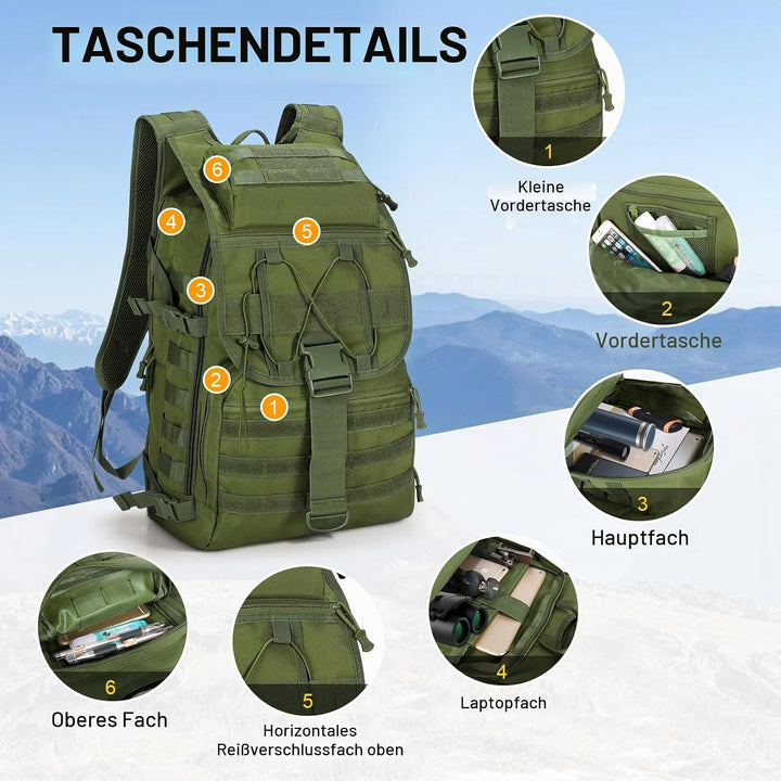 SHANNA Militärrucksack 35L/50L Armee Rucksack Molle, Hohe Kapazität Trekkingrucksack Wanderrucksäcke