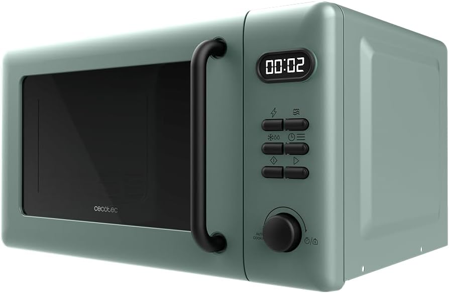 Cecotec Digitale Mikrowelle mit Grill 20L Proclean 5110 Grün. 700W in 6 Stufen und 800W Grill, Aufta