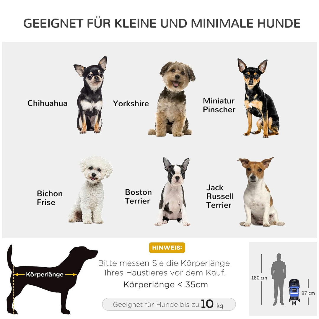 PawHut Hundewagen Hundebuggy Buggy Hunde Katzen Pet Stroller Hunde Buggy Blau Blau 75L x 45B x 97H c