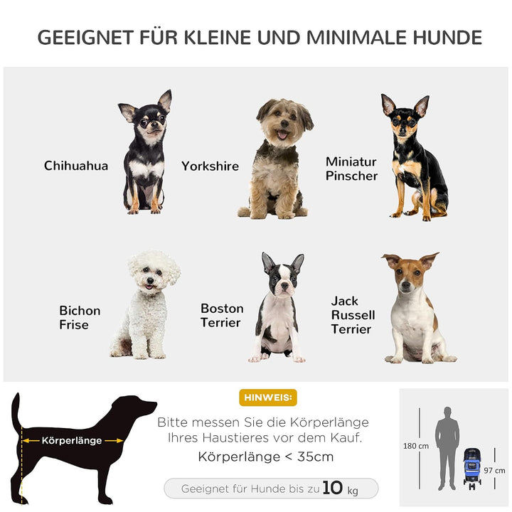 PawHut Hundewagen Hundebuggy Buggy Hunde Katzen Pet Stroller Hunde Buggy Blau Blau 75L x 45B x 97H c